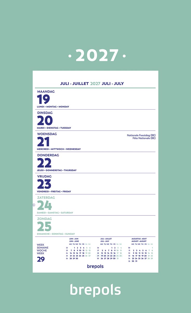 Brepols wand-week kalender op schild, 2027