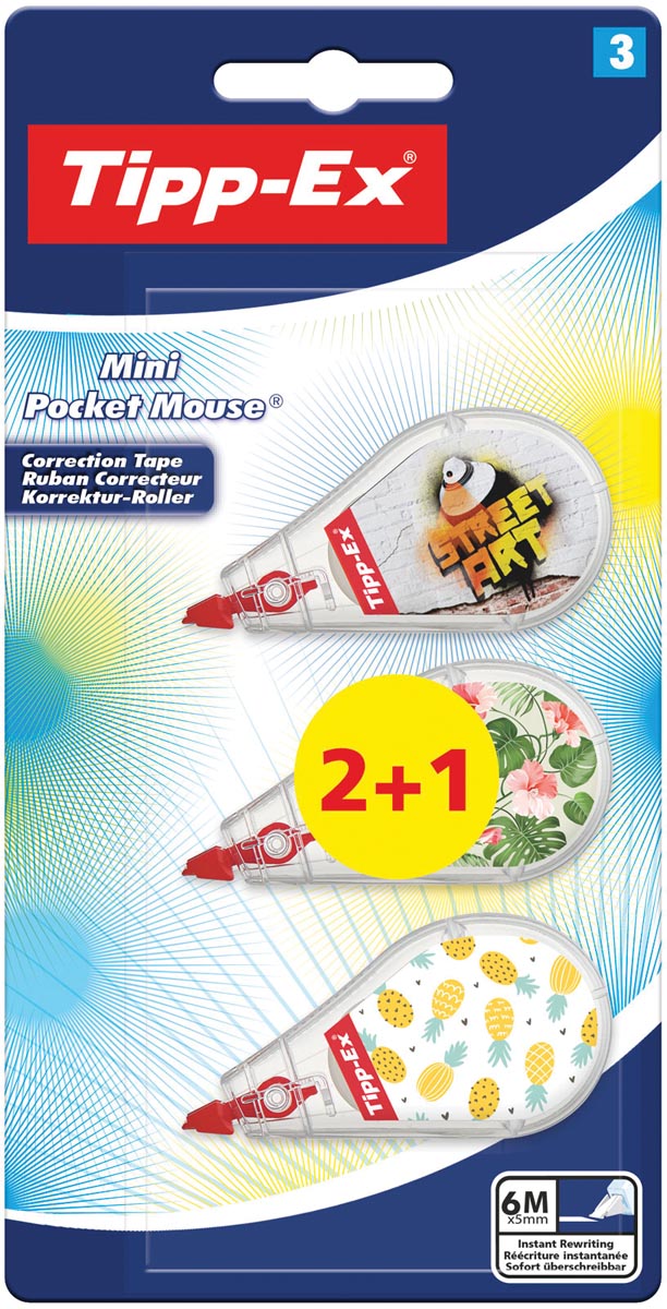 Tipp-Ex correctieroller Mini Pocket Mouse Decor, blister 2 + 1 gratis