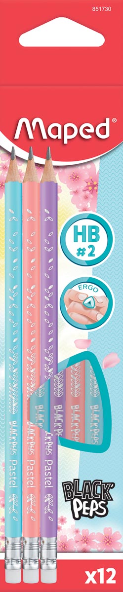 Maped potlood Black&apos;Peps Pastel, met gum, kartonnen ophangetui met 12 stuks afbeelding