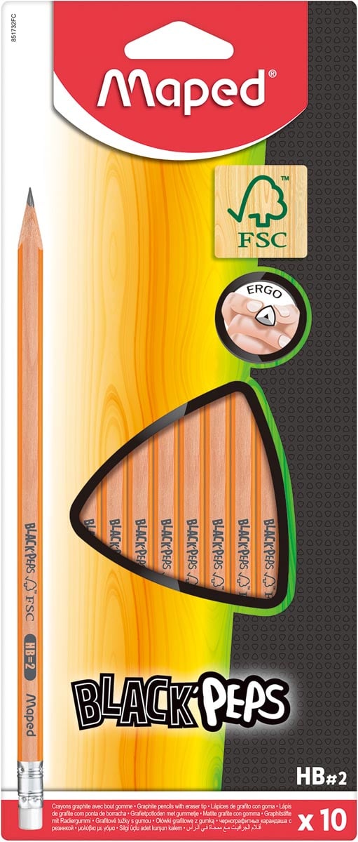 Maped Black&apos;Peps potlood HB, met gum, kartonnen ophangetui met 10 stuks afbeelding