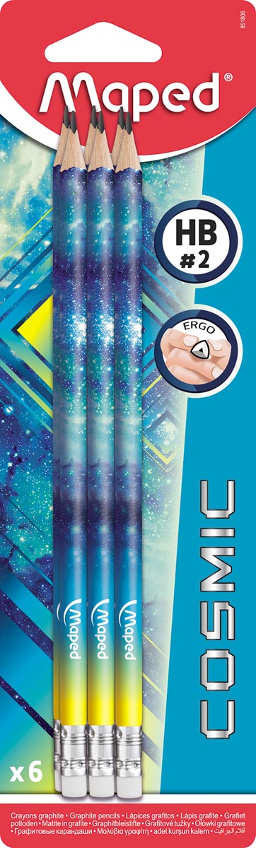 Maped potlood Cosmic Teens, met gum, geassorteerde kleuren, blister met 6 stuks