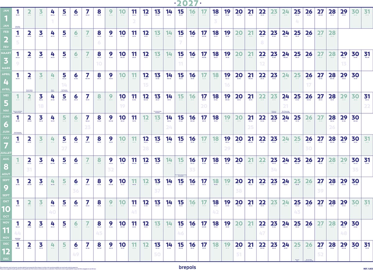 Brepols jaarplanner 2027, ft 59 x 82 cm