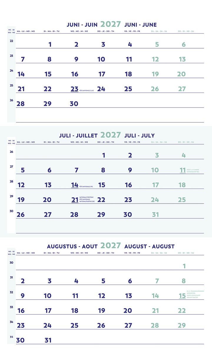 Brepols driemaandskalender 2027