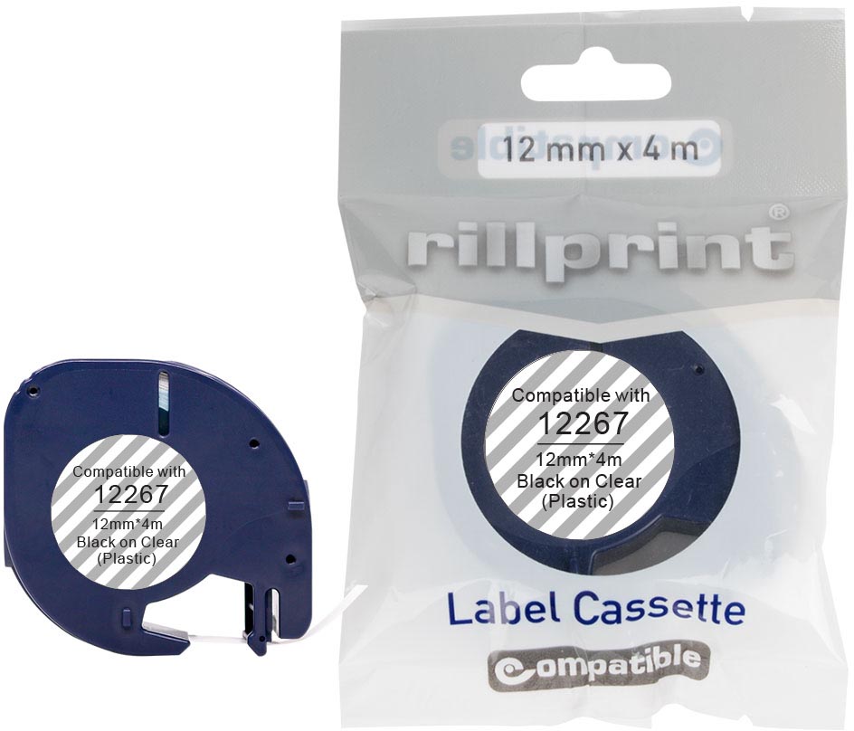 DYMO LetraTag - Plastic Labels - Transparant on Black - 12mm x 4m