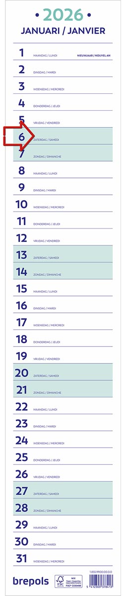 Brepols maand lintkalender, 2026