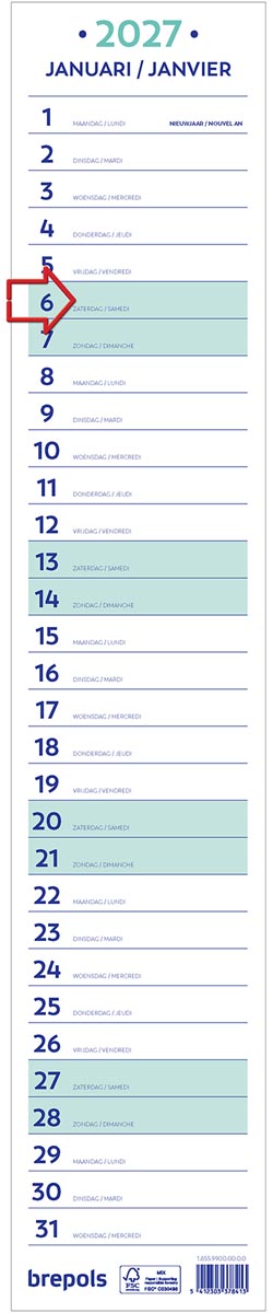 Brepols maand lintkalender, 2027