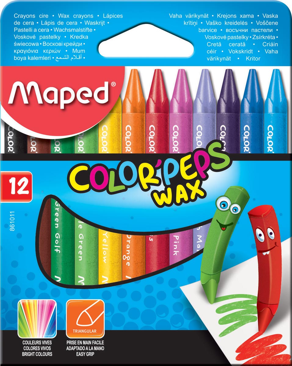 Maped waskrijt Color&apos;Peps Wax, doos van 12 stuks in geassorteerde kleuren afbeelding