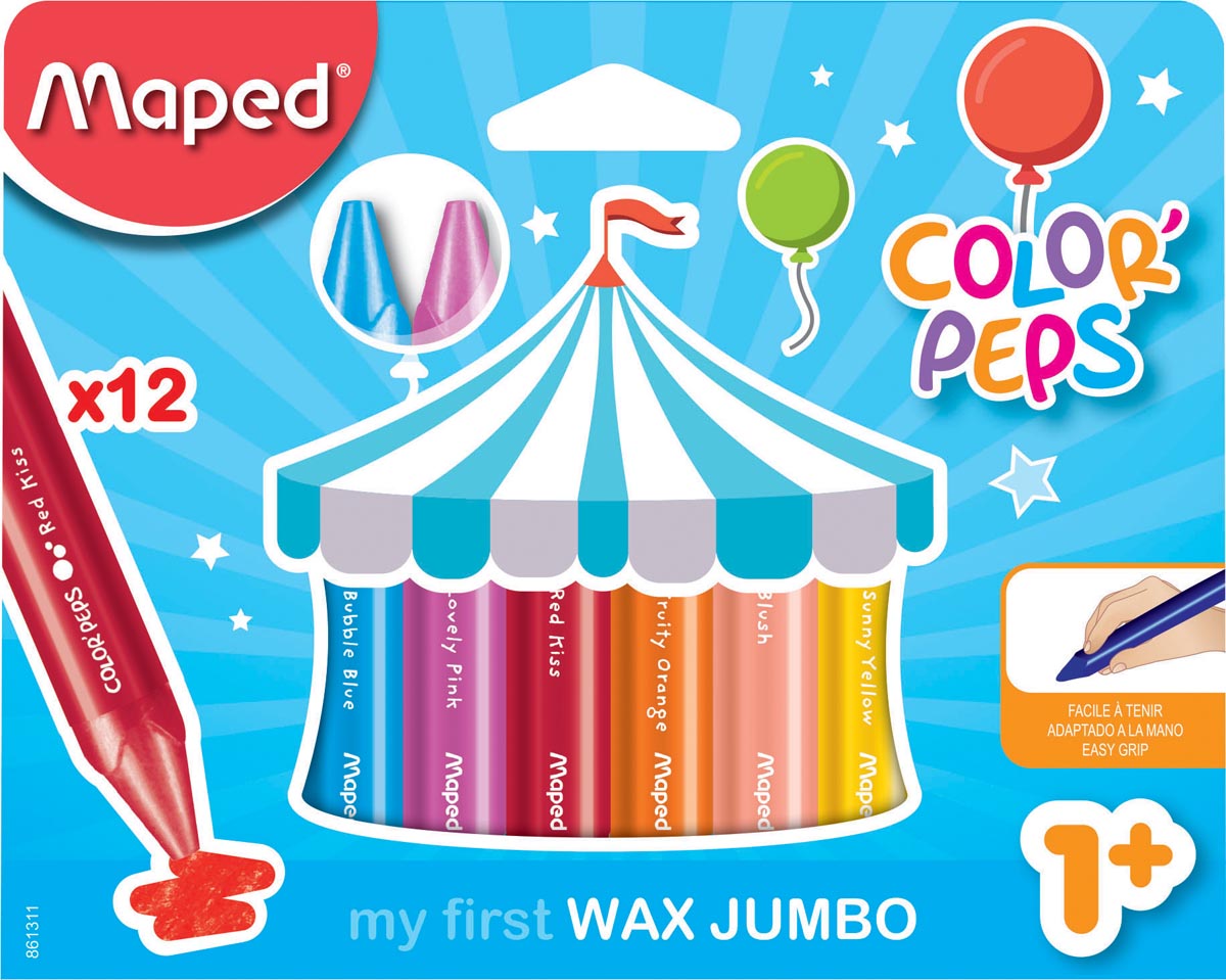 Maped waskrijt Color&apos;Peps Jumbo Early Age, doos van 12 stuks in geassorteerde kleuren afbeelding