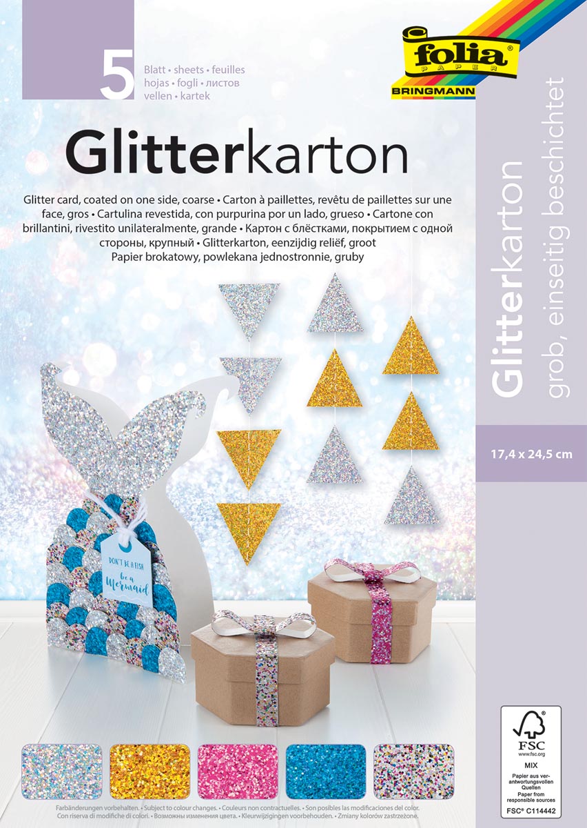 Folia Glitterkarton (zilver, goud, roze, blauw en mix) afbeelding