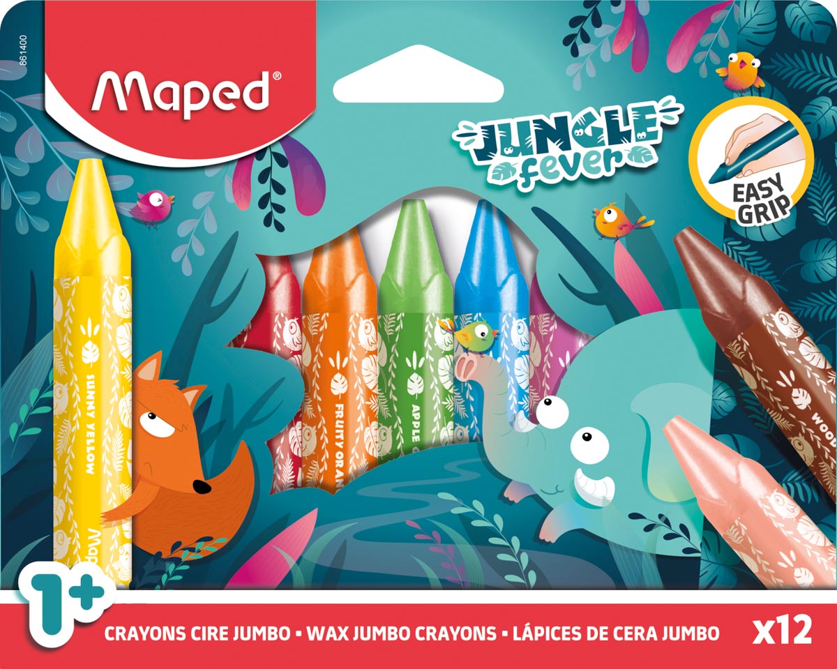Maped waskrijt Jungle Fever Jumbo, etui van 12 stuks, assorti afbeelding