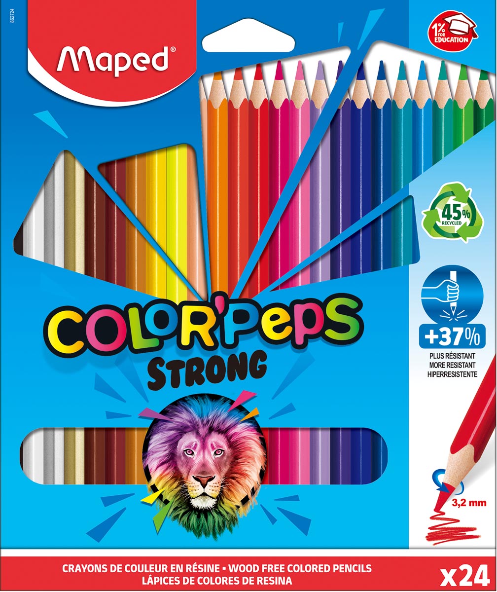 Maped kleurpotlood Color&apos;Peps Strong, 24 potloden in een kartonnen etui