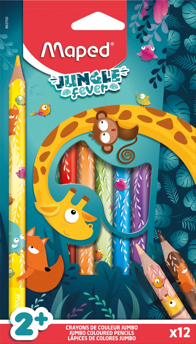 Maped kleurpotlood Jungle Fever Jumbo, etui van 12 stuks, assorti afbeelding