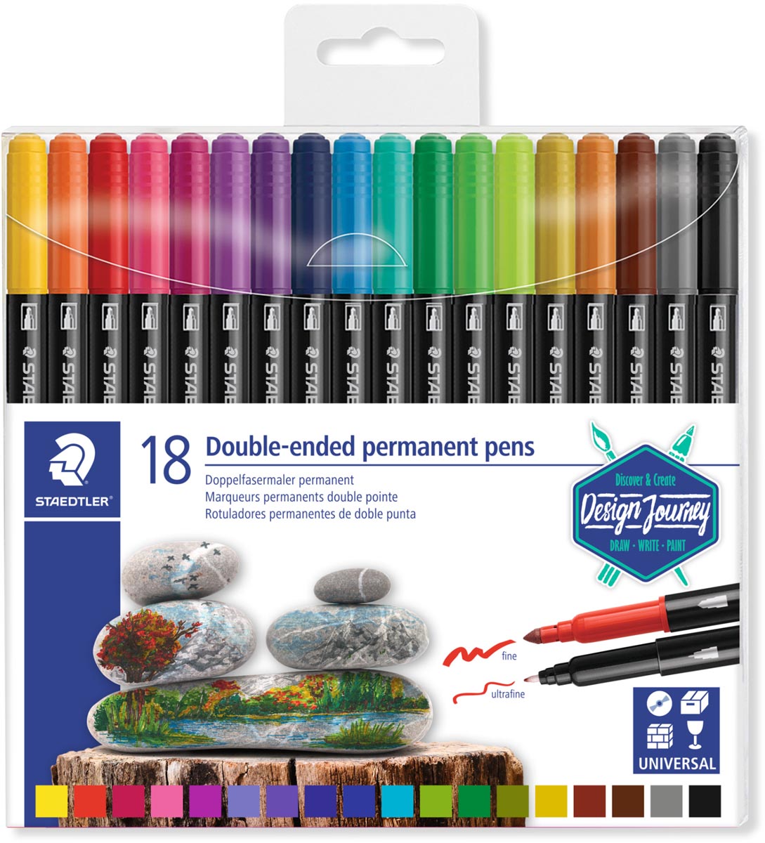 Staedtler permanent marker,dubbele punt, etui van 18 stuks, assorti afbeelding