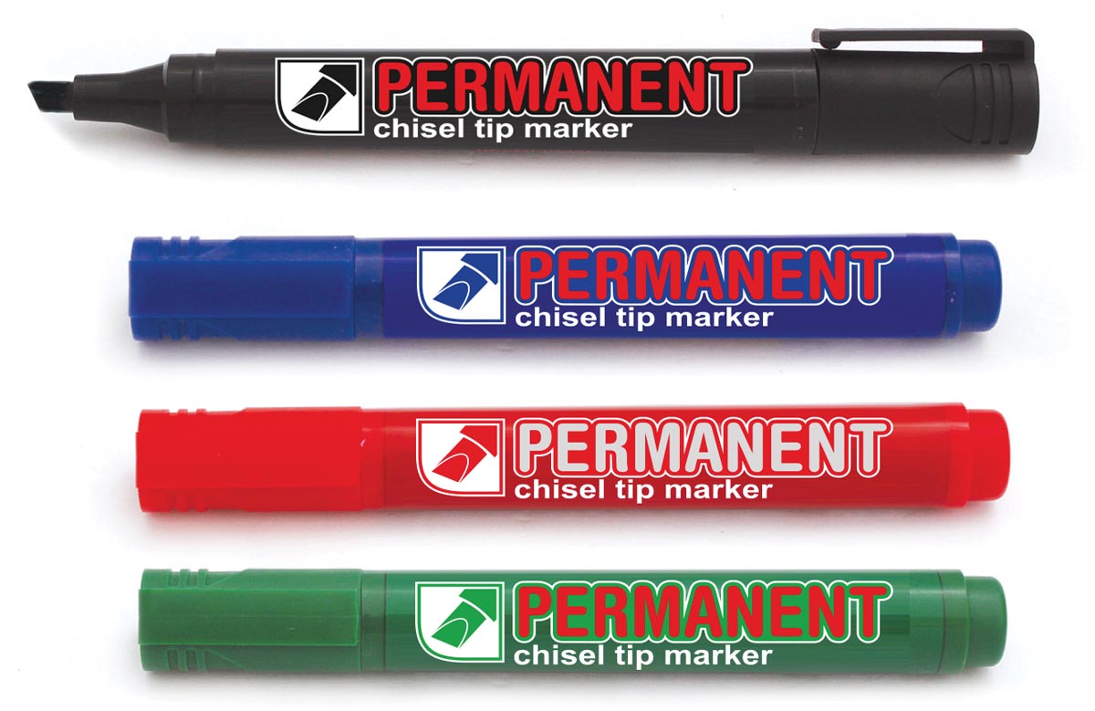 Crown permanent marker, schuine punt, schrijfbreedte 1 - 3 mm, etui van 4 stuks