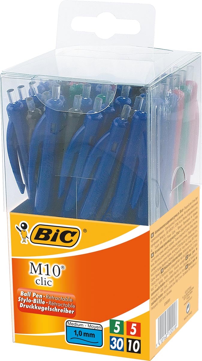 Afbeelding van Bic balpen M10 Clic, doos met 50 stuks in geassorteerde kleuren