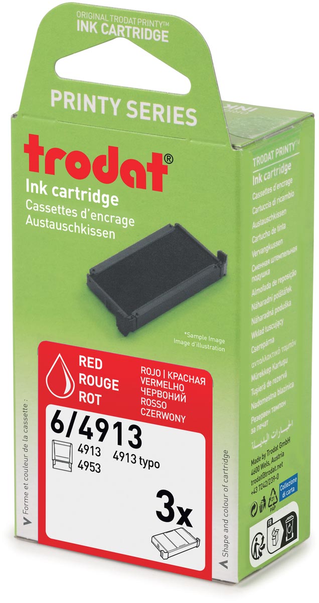 Trodat vervangkussen, voor stempel 4913, blister van 3 stuks, rood