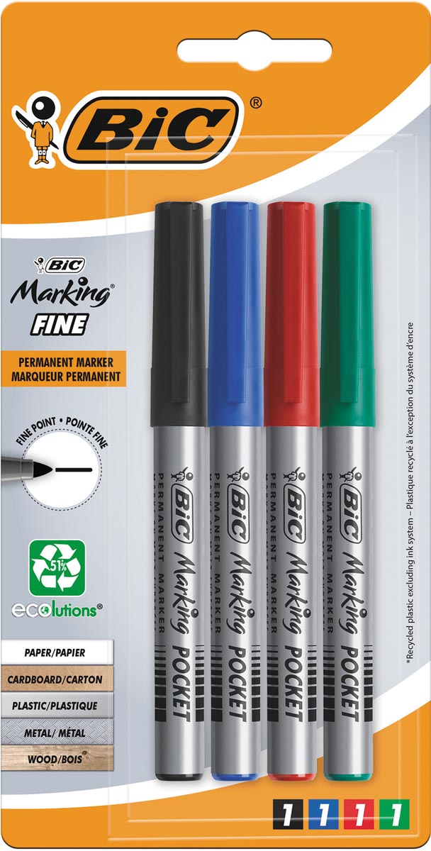 Bic permanent marker ECOlutions, schrijfbreedte 1,1 mm, fijne punt, geassorteerde kleuren afbeelding