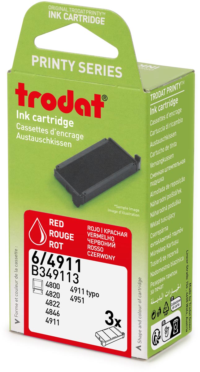 Trodat vervangkussen, voor stempel 4911/4820/4822/4846, blister van 3 stuks, rood
