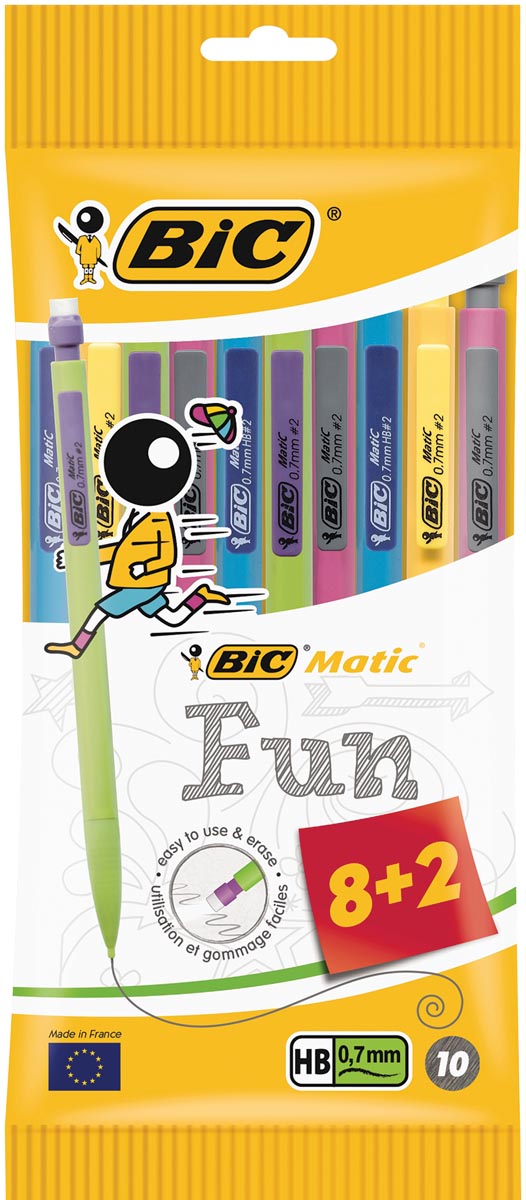 Bic vulpotlood Matic 0,7 mm fun kleuren, ophangzakje met 8 + 2 gratis