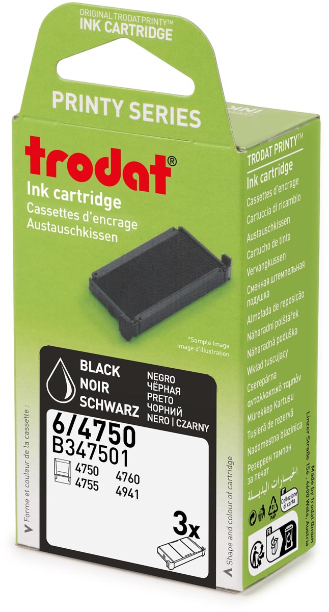 Trodat vervangkussen, voor stempel 4750/4755, blister van 3 stuks, zwart