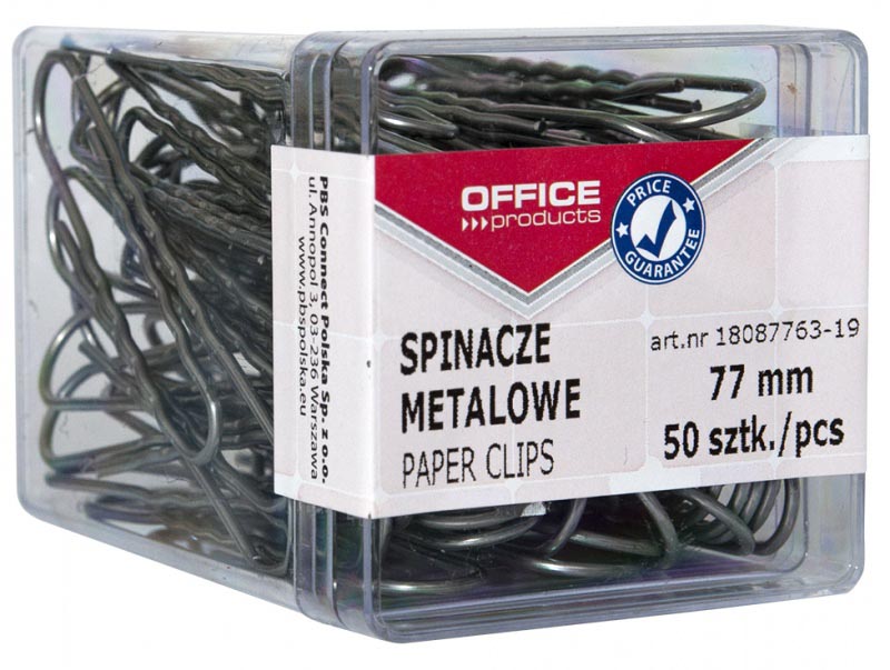 OFFICE products papierklemmen, 77 mm, metaal, doos van 50 stuks