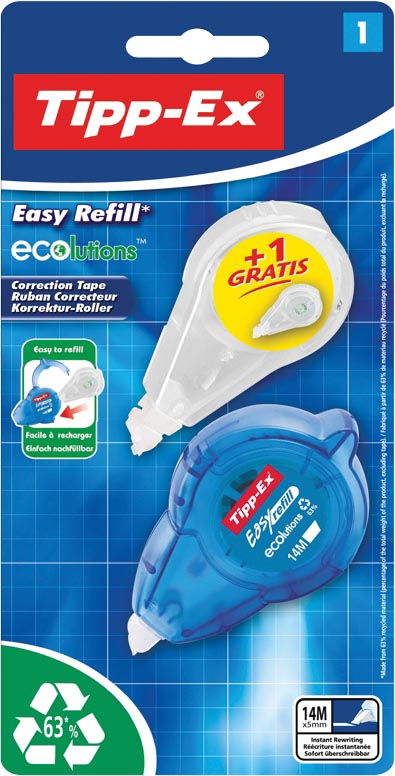 Tipp-Ex correctieroller Easy Refill, blister met 1 stuk en gratis vulling