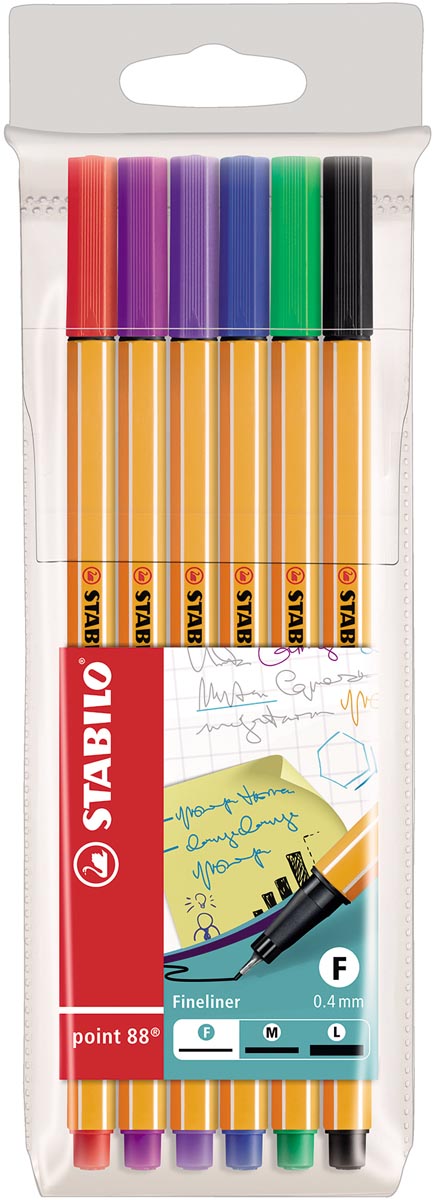 STABILO point 88 fineliner, etui van 6 stuks in geassorteerde kleuren afbeelding