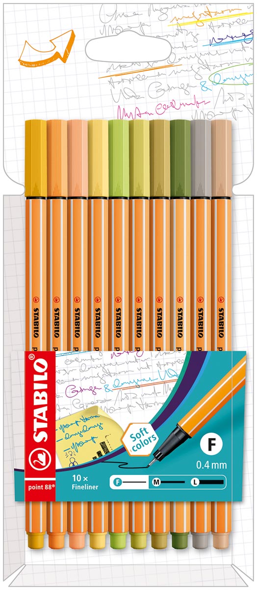 STABILO point 88 fineliner, kartonnen etui van 10 stuks in geassorteerde zachte kleuren afbeelding