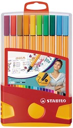 STABILO point 88 fineliner, Colorparade, boîte rouge-orange, 20 pièces en couleurs assorties