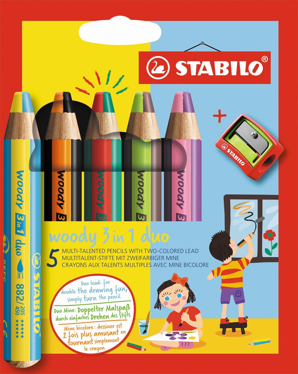 STABILO woody 3in1 duo kleurpotlood, etui van 5 stuks, assorti afbeelding