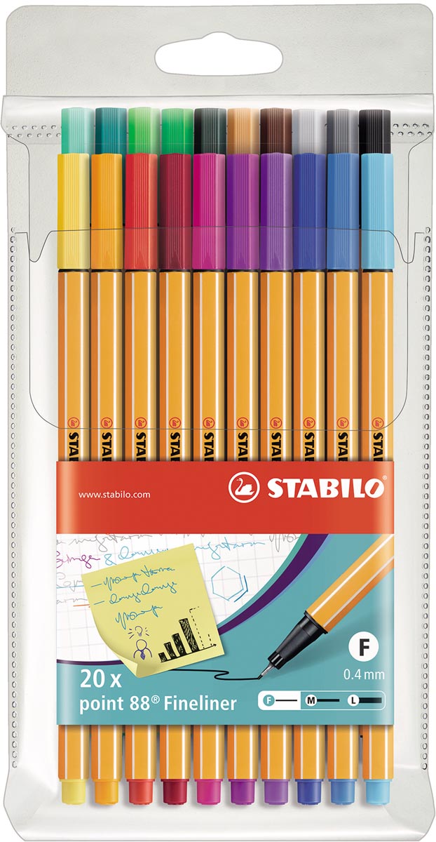 STABILO point 88 fineliner, etui van 20 stuks in geassorteerde kleuren afbeelding