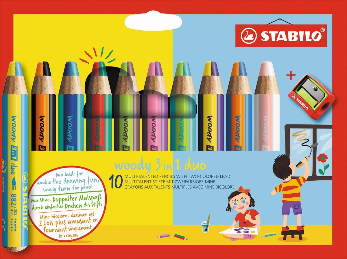 STABILO woody 3in1 duo kleurpotlood, etui van 10 stuks, assorti afbeelding