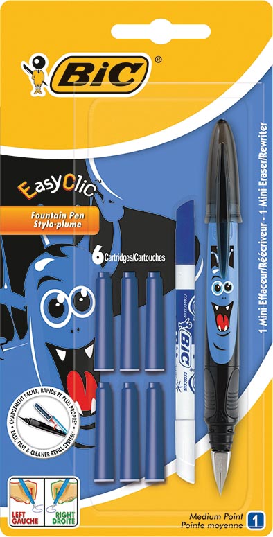 Bic vulpen Easy Clic Decor, blister met 1 stuk, 6 vullingen en 1 inktwisser