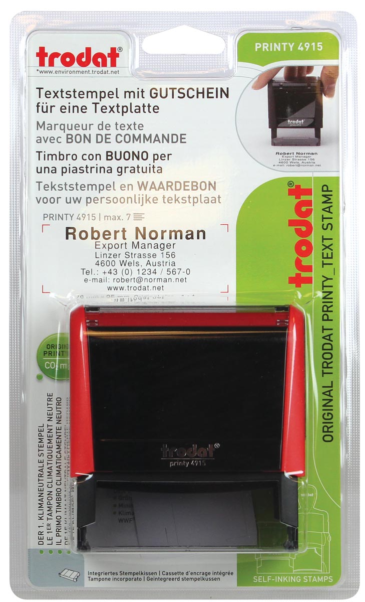 Trodat Printy tekststempel, met voucher Printy 4915, ft 70 x 25 mm, op blister