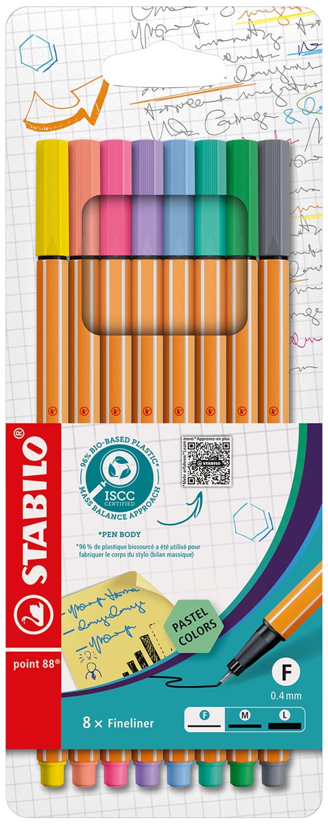 STABILO point 88 fineliner, pastel, etui van 8 stuks afbeelding