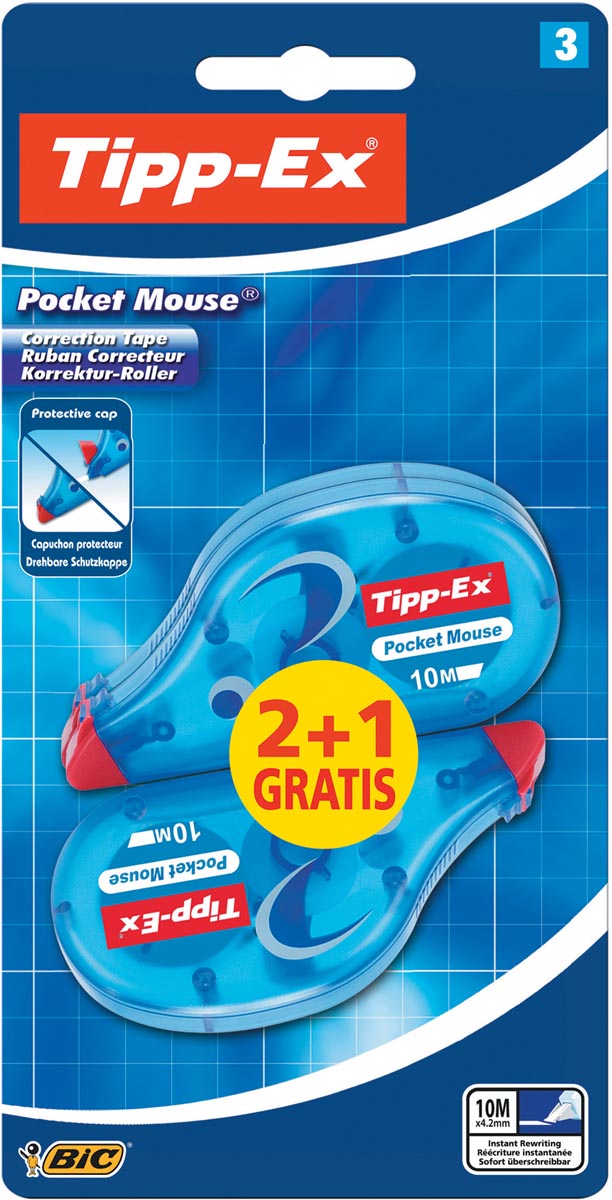 Tipp-Ex correctieroller Pocket Mouse, blister met 2 + 1 gratis afbeelding