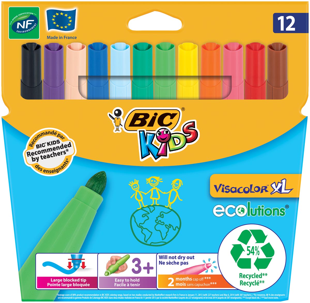 Bic Kids Viltstift Visacolor XL Ecolutions 12 stiften in een kartonnen etui afbeelding