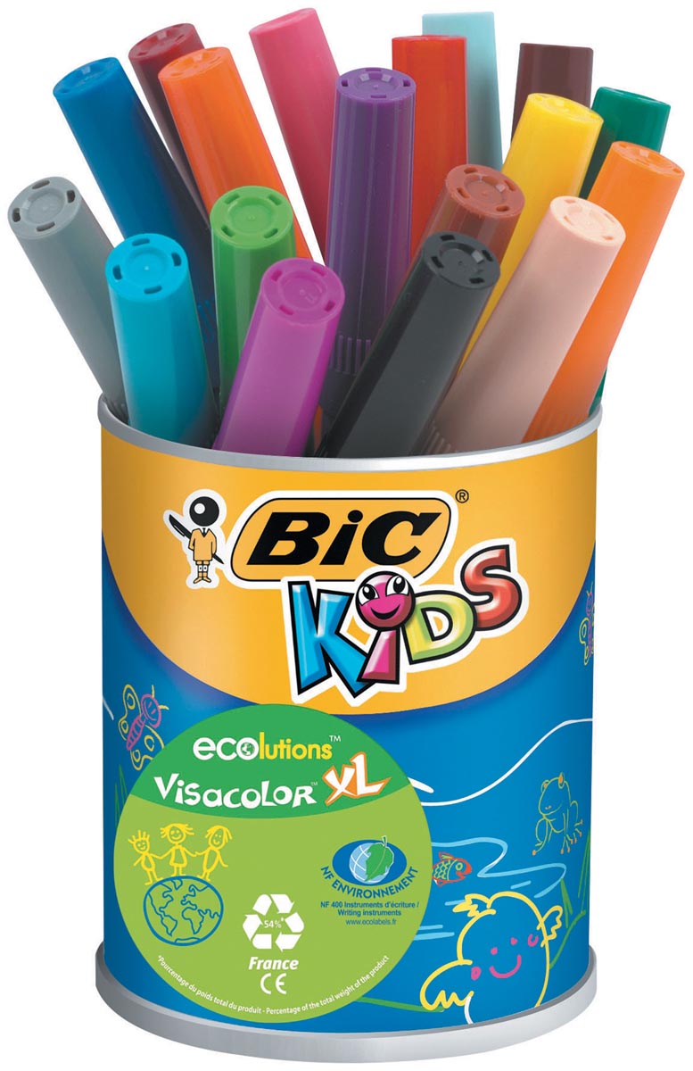 Bic Kids Viltstift Visacolor XL Ecolutions 18 stiften in een metalen pot afbeelding