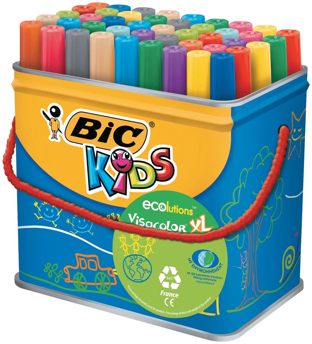 Bic Kids Viltstift Visacolor XL Ecolutions 48 stiften in een metalen doos Bic Kids Viltstift Visacolor XL Ecolutions 48 stiften in een metalen doos