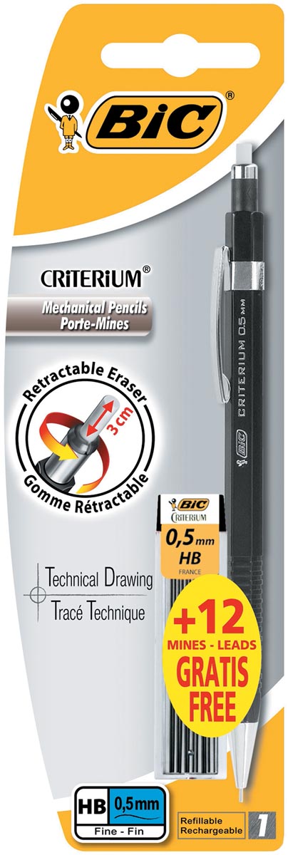 Bic vulpotlood Criterium 0,5 mm, blister met 1 stuk en 12 vullingen gratis Bic vulpotlood Criterium 0,5 mm, blister met 1 stuk en 12 vullingen gratis