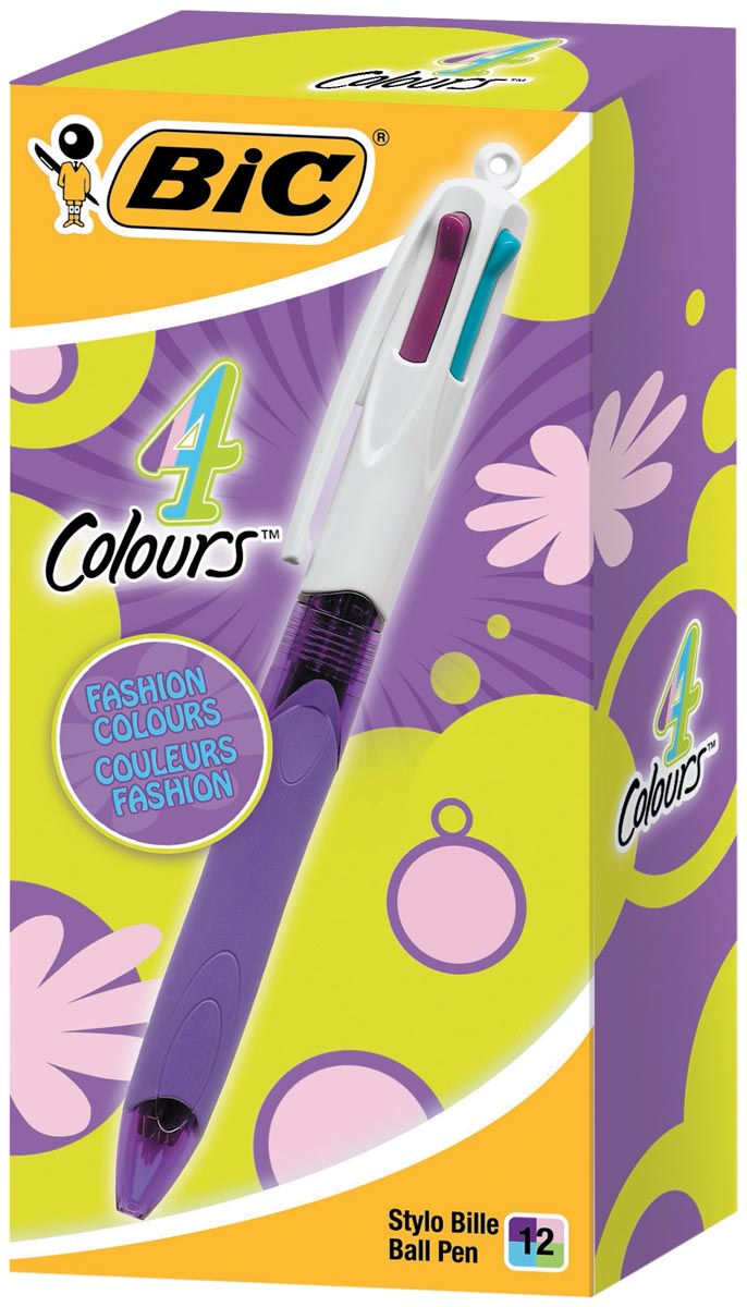 Bic balpen 4 Colours Grip Fashion, doos met 12 stuks