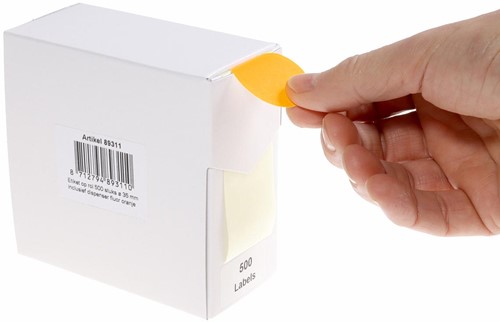 Rillprint ronde etiketten, diameter 35 mm, rol van 500 stuks, fluo oranje