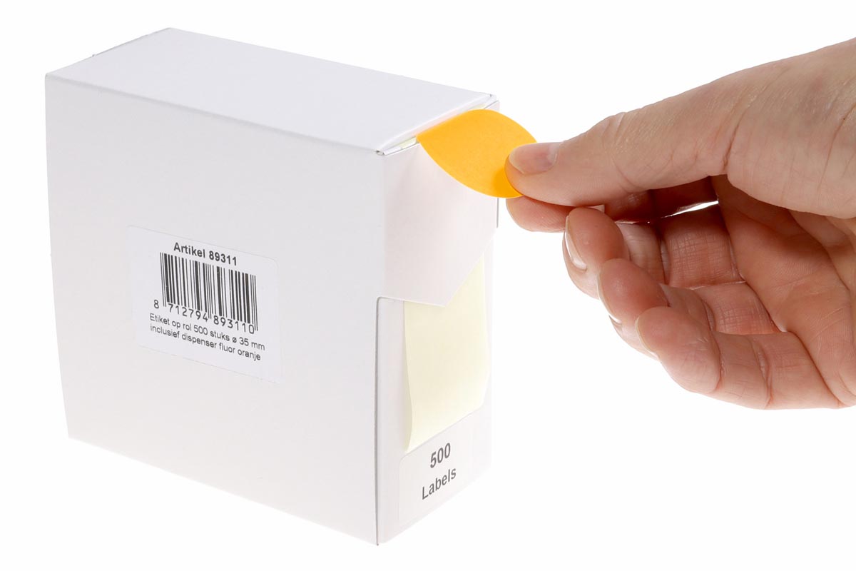 Rillprint ronde etiketten, diameter 35 mm, rol van 500 stuks, fluo oranje afbeelding