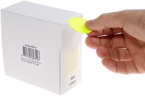 Rillprint ronde etiketten, diameter 35 mm, rol van 500 stuks, fluo geel