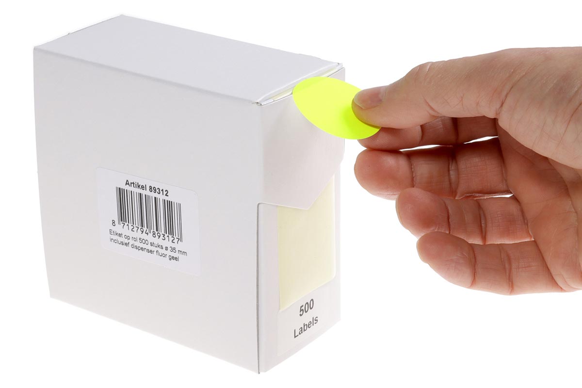 Rillprint ronde etiketten, diameter 35 mm, rol van 500 stuks, fluo geel afbeelding