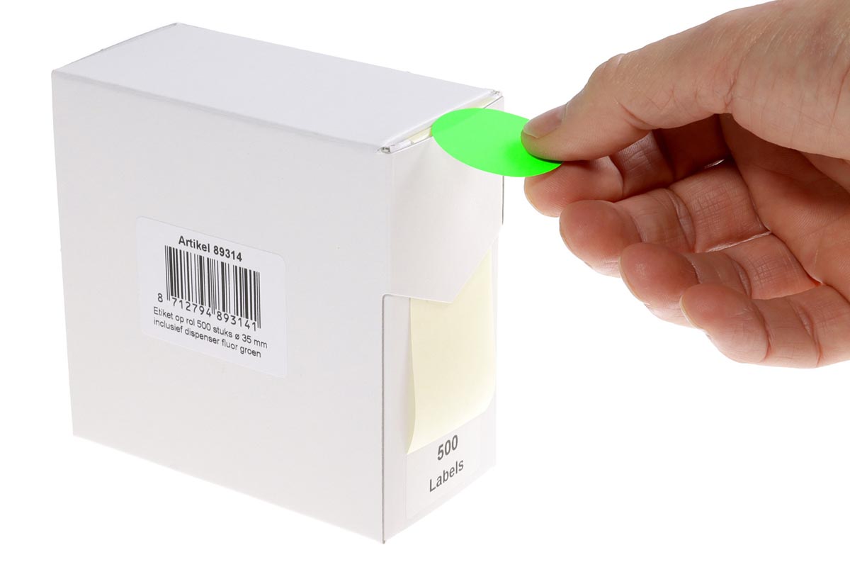 Rillprint ronde etiketten, diameter 35 mm, rol van 500 stuks, fluo groen afbeelding