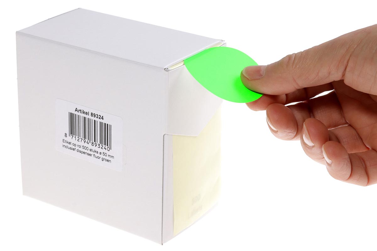 Rillprint ronde etiketten, diameter 50 mm, rol van 500 stuks, fluo groen afbeelding