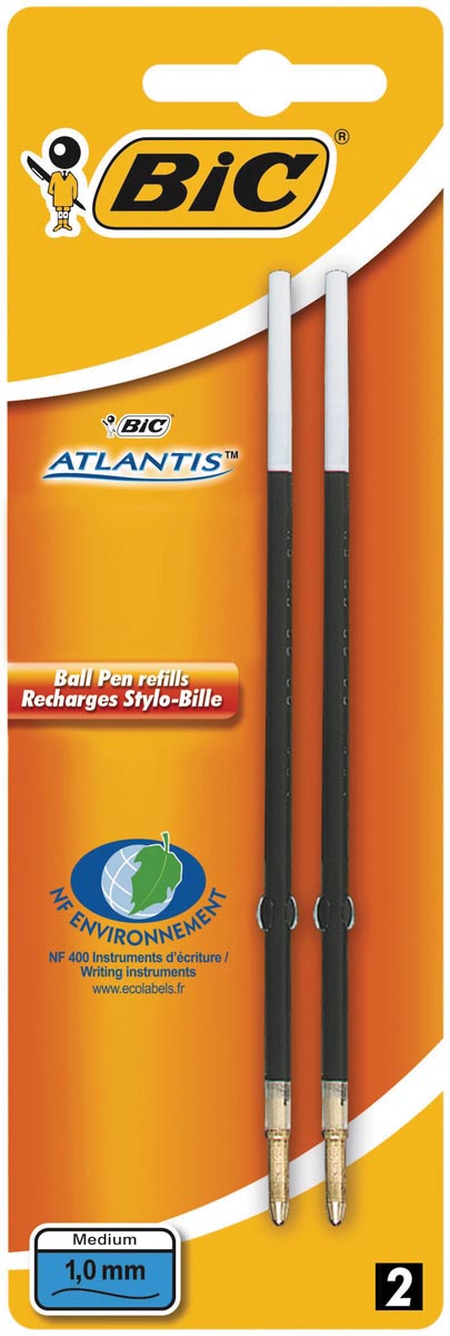 Bic balpenvulling Atlantis blauw schrijfbreedte 1 mm blister met 2 stuks