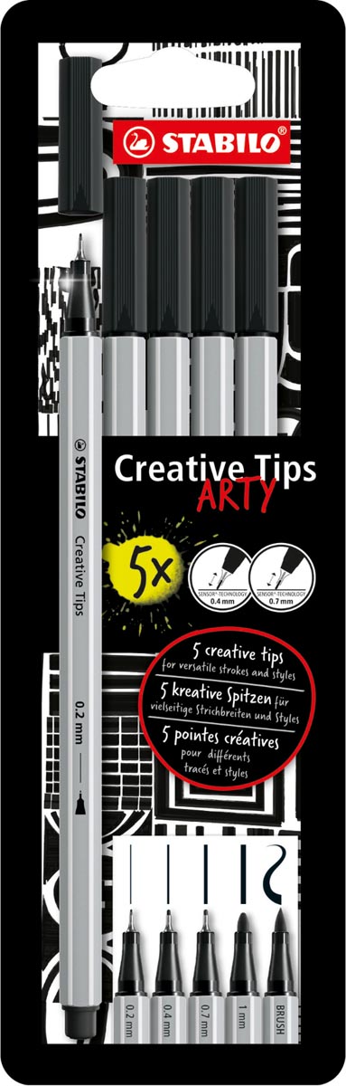STABILO Creative Tips ARTY, geassorteerde punten, pak van 5 stuks, zwart afbeelding