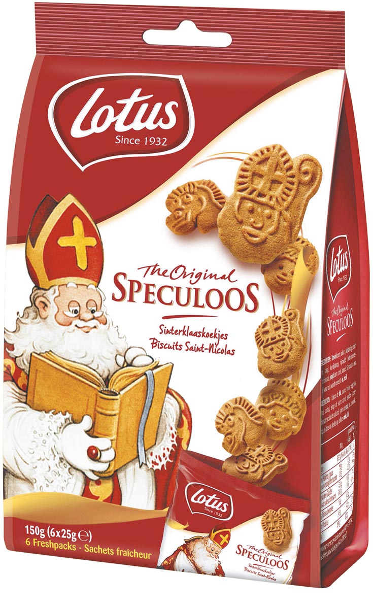 Lotus speculaaskoekjes, Sinterklaas, mini, pakje van 6 x 25g Lotus speculaaskoekjes, Sinterklaas, mini, pakje van 6 x 25g
